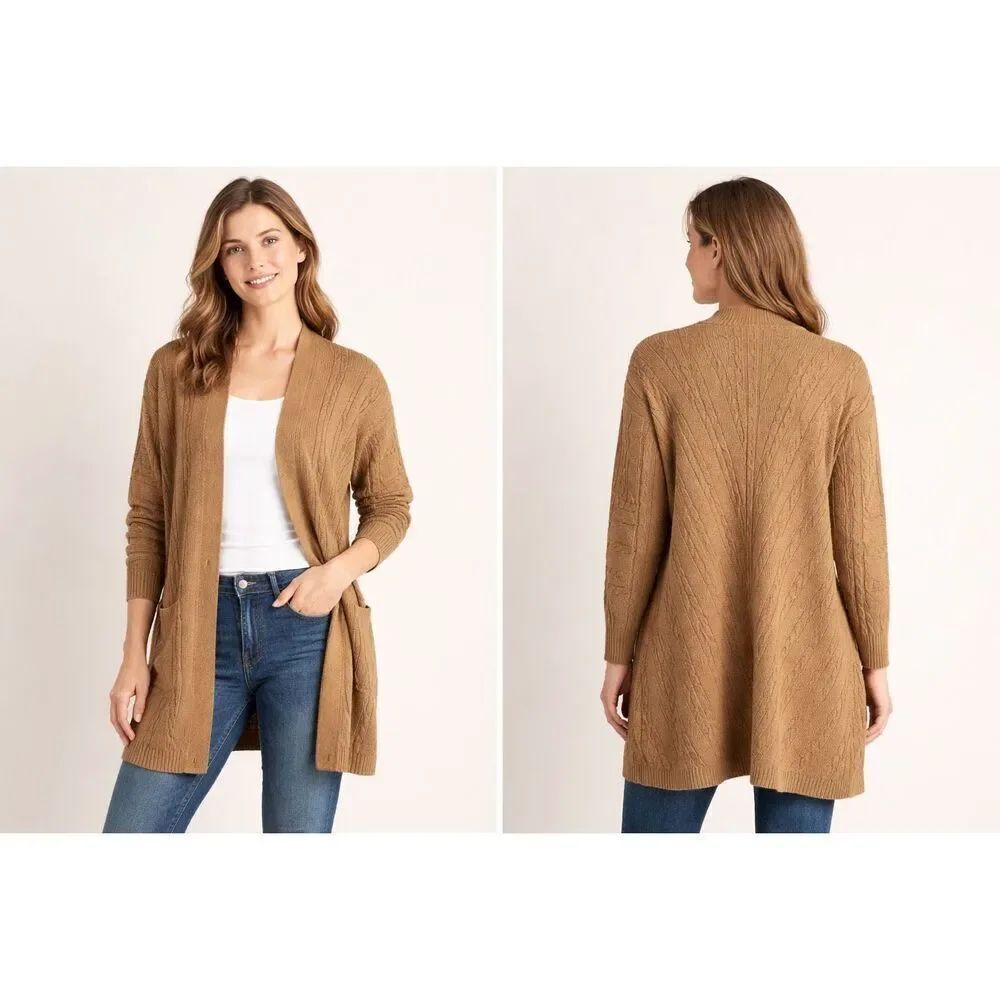 J Jill Open Front Cable Knit Boho Cardigan Size M